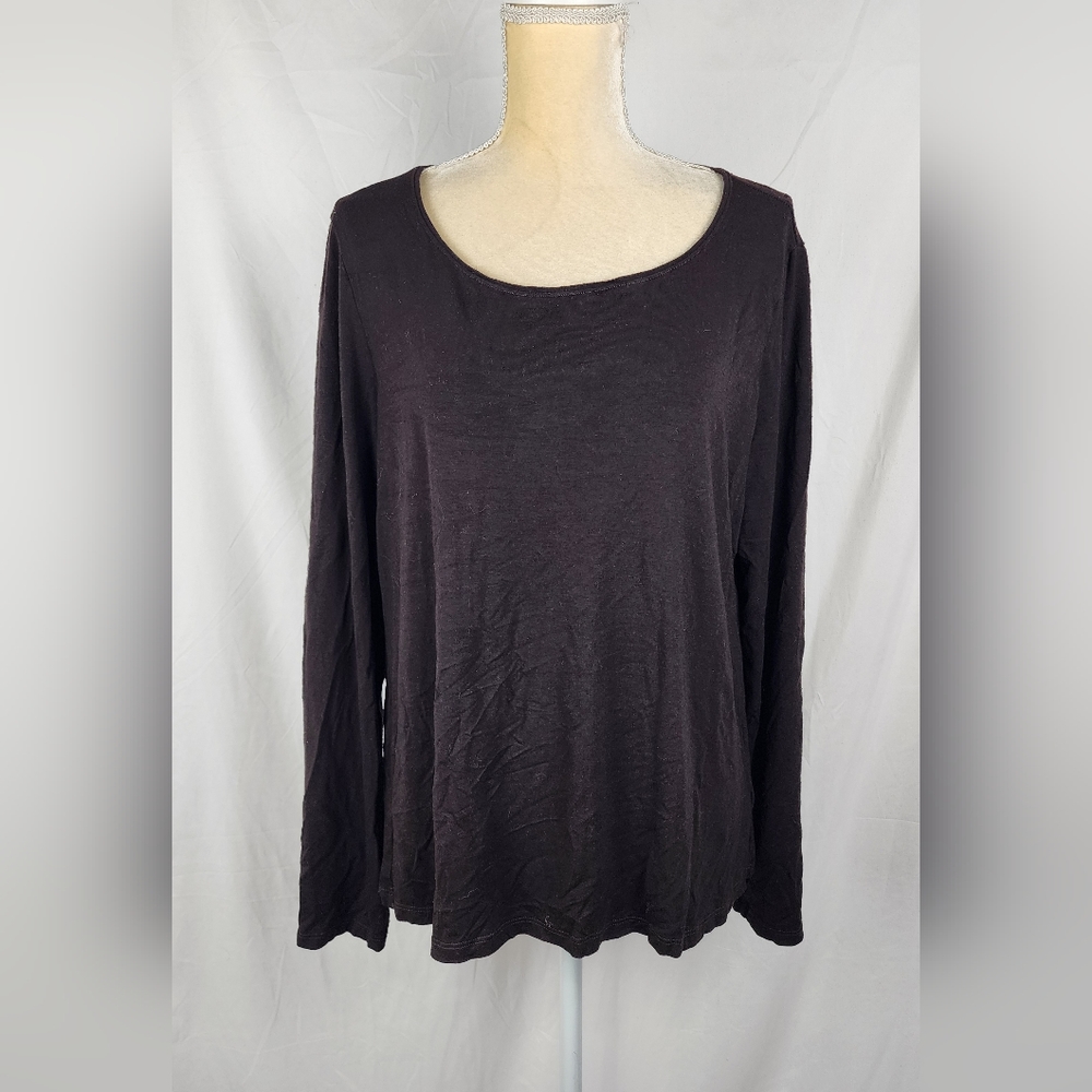 Eileen Fisher Dark Brown Minimalist Long Sleeve Lightweight Women's Top size L